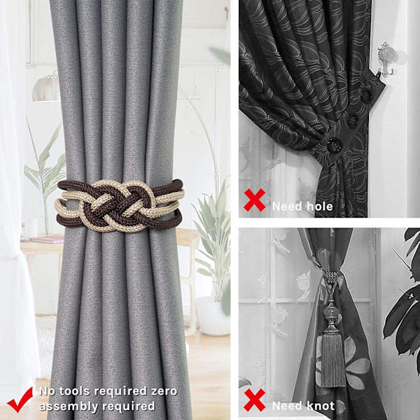 2 kpl Vahvat magneettiset verhonpidikkeet, päivitetty pohjoismainen yksinkertainen malli Coffee and Beige