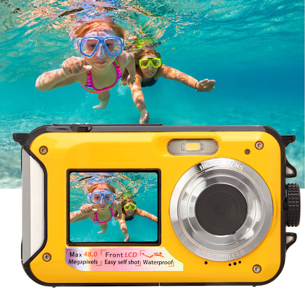 Full HD 2.7K 48MP 10ft Waterproof Underwater Digital Camera 16X Digital Zoom Front Rear Double Screens Waterproof Digital Camera Yellow