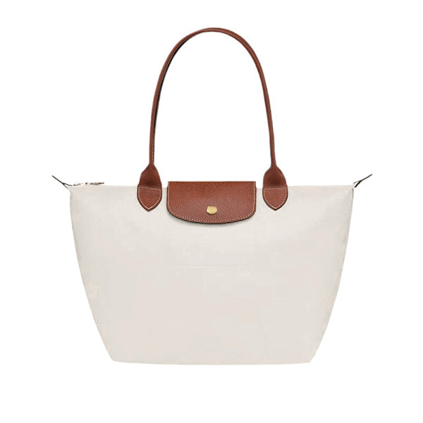 Longchamp Le Pliage Tote, Reseaxelväska, Nylon, Stor & liten, Vit White White M