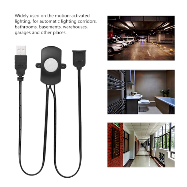 2A DC 5-24V PIR Infrarød Bevægelsessensor Detektor Automatisk Afbryder LED Strip USB Interface Sort