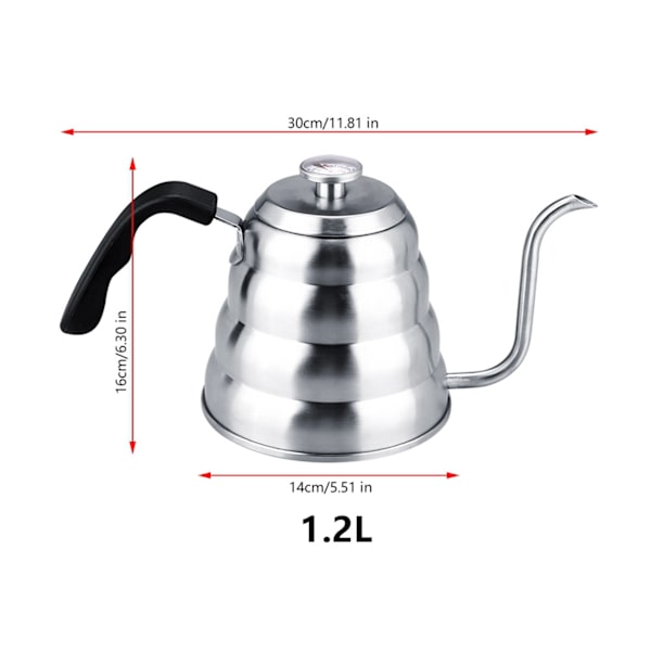 304 Rostfritt Stål Häll Över Kaffe Gåshals Vattenkokare Tekanna med Termometer Hem 1.2L