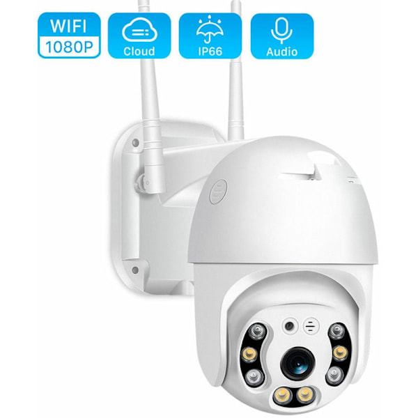 Trådlös Utomhuskamera, 3MP HD Panorera Tilt Dome Övervakningskamera med AI Människodetektering, Smart Rörelsespårning, Vattentät & ONVIF