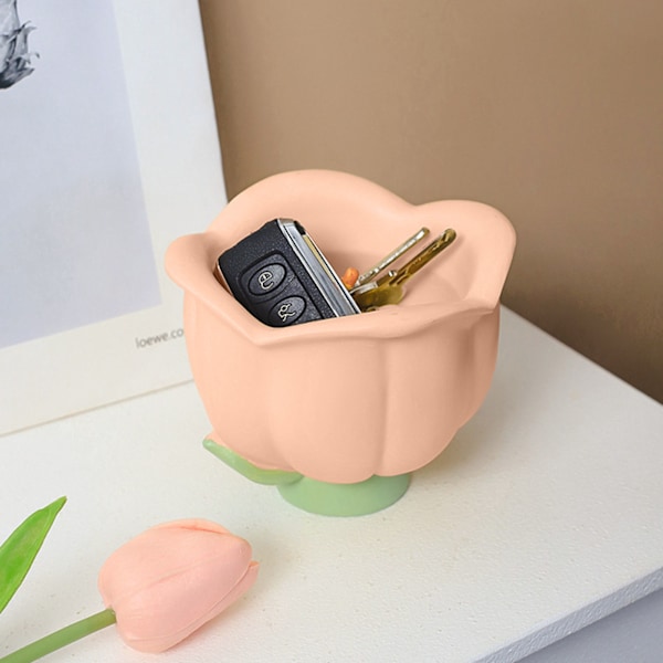 Blomsterformet opbevaringsboks Innovativ sød harpiks opbevaring dekorativt ornament til entrebord toiletbord Tulipan