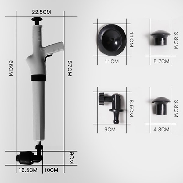 9 in 1 ilmapumppupumppupakkaus WC-viemäriputkikeittiön pesuallas ruoppaustyökalut lisävarusteet Harmaa