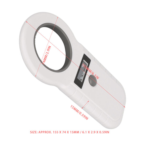Genopladelig kæledyrsscanner 2.4G Bluetooth 134.2Khz 125Khz Håndholdt bærbar RFID kæledyrsscanner Hvid