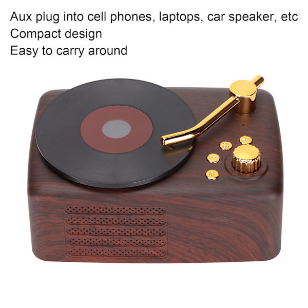 Bluetooth-kaiutin Stereo USB-lataus Retro-levysoittimen muotoilu Mini langaton kaiutin autoon, kannettavaan tietokoneeseen ja matkapuhelimeen
