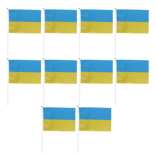 10 sett Ukraina håndholdte flagg Polyester falmebestandig Mini lett Ukraina håndholdt pinneflagg 11,0-11,8x7,9 tommer