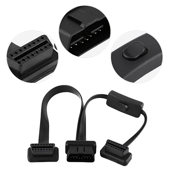 16-bens han til dobbelt hun OBD2 splitter fladt forlængerkabel adapter med switch