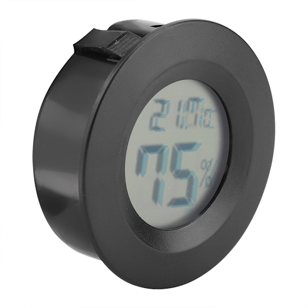 Mini digital LCD-termometer, rund form, temperatur for innendørs reptilkjæledyr (svart)