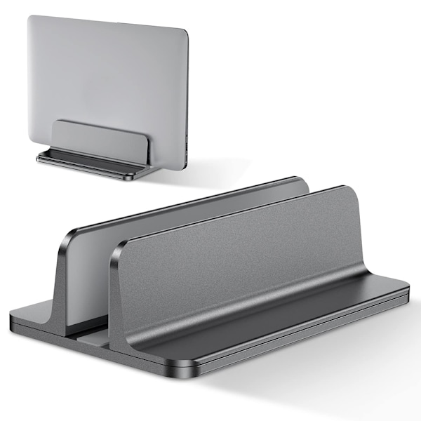 Vertikalt laptopställ i aluminium för skrivbord, platsbesparande, justerbar docka med kompatibla reptåliga halkfria silikonmattor för de flesta laptops
