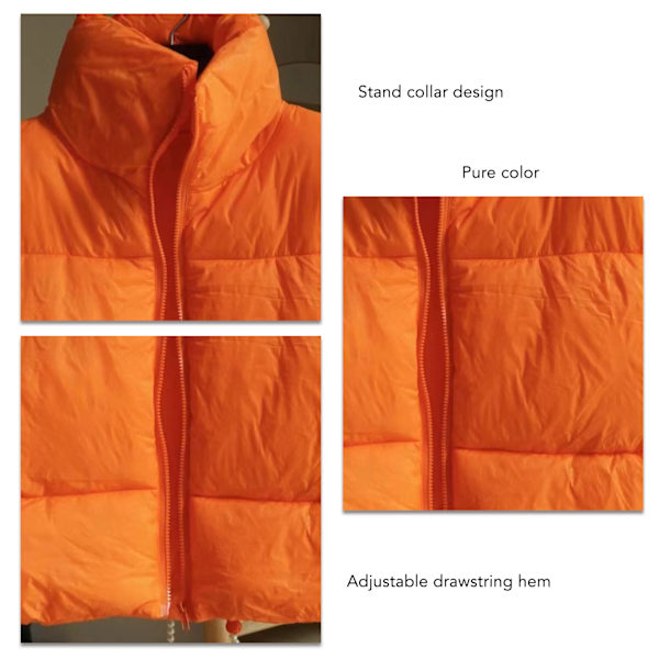 Dam Vinter Kort Väst Ståkrage Ärmlös Justerbar Dragsko Fåll Dragkedja Dam Varm Ytterkläder för Dagligen Orange XL