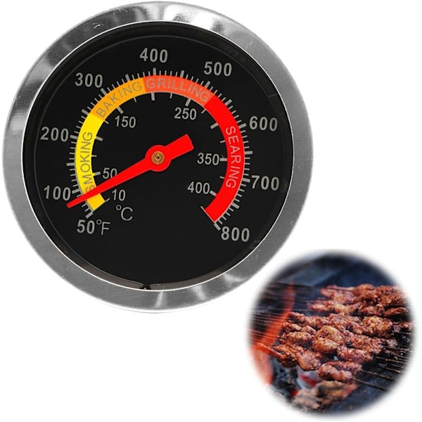Stilren BBQ Kolgrill Rök Termometer, Rostfritt Stål Vattentät Yta Säkerställer Exakt Temperaturkontroll, Lätt Att Läsa & Installera