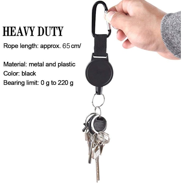 2-pack infällbar nyckelring, infällbar ID-brickahållare med 65 cm/25 tum stålvajer