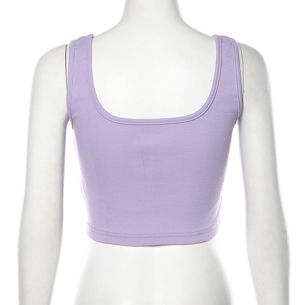 Kvinde Solid Kort Top U Hals Ren Farve Fashionable Ærmeløs Tank Top Lilla S