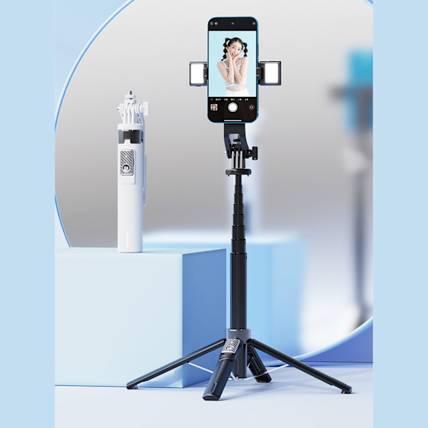 P135 Quadripod Hylde Bluetooth Selfie Stick 1,35m 53 Tommer Aluminiumlegering Mobiltelefon Universal Selfie Stick med Fjernbetjening Sort