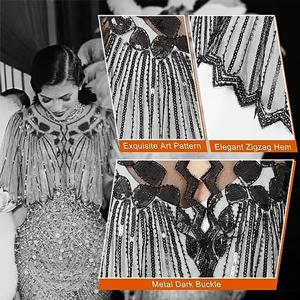 Kvinders 1920'er Shawl Wraps Perlebesatte Sequin Cape Aften Cover-up til Cocktail, Prom, Aften, Begivenheder, Jul, Dans