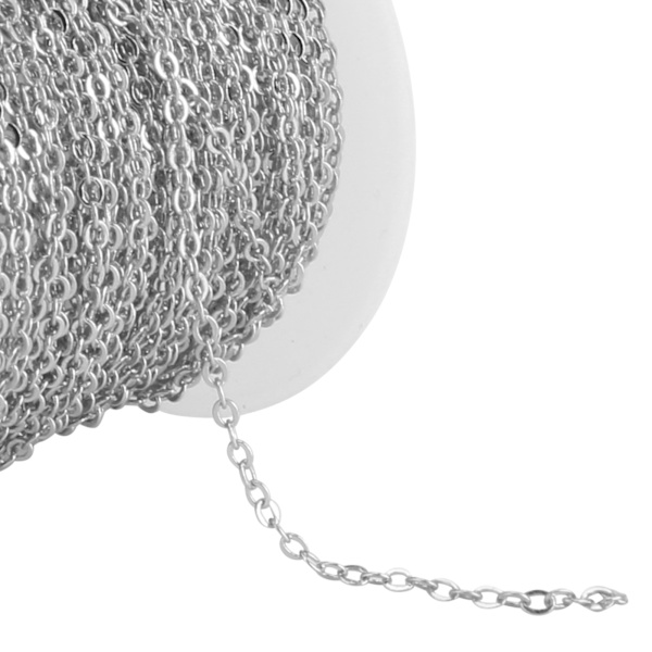 DIY smykker tilbehør 10 meter kryss O flat kjede spole bulk for armbånd halskjede forlenger sølv 2,2x1,8x0,3 mm