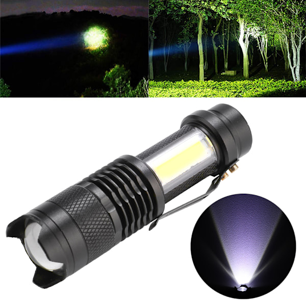 Bärbar handhållen COB LED teleskopisk zoomficklampa USB-laddningsbar