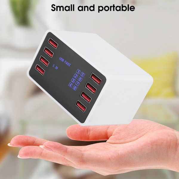 8-porters skrivebordsvegglader smart hurtigladestasjon 3.0 USB C med LCD-skjerm 100‑240VEU-plugg