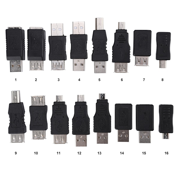 16 kpl monikäyttöinen USB2.0-sovitinmuunnin USB-uros naaras Micro USB