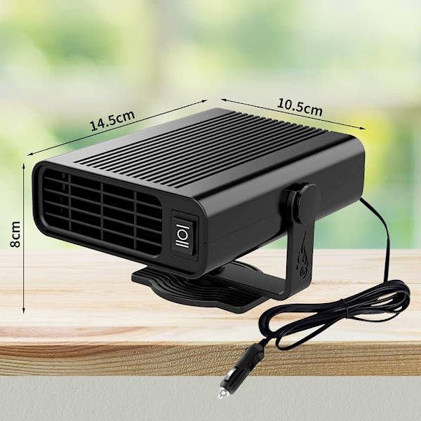 12V bærbar bilvarmer, bilviftevarmer avriming 2-i-1 for bil frontrute avriming avfukter, vind/varm vind 360° roterende bilviftevarmer