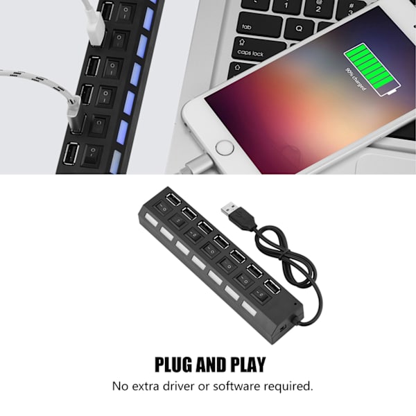 480 Mbps 7-portars USB-hubb utan konflikter Plug & Play 7-portars USB 2.0-hubb för mus/skrivare/skanner