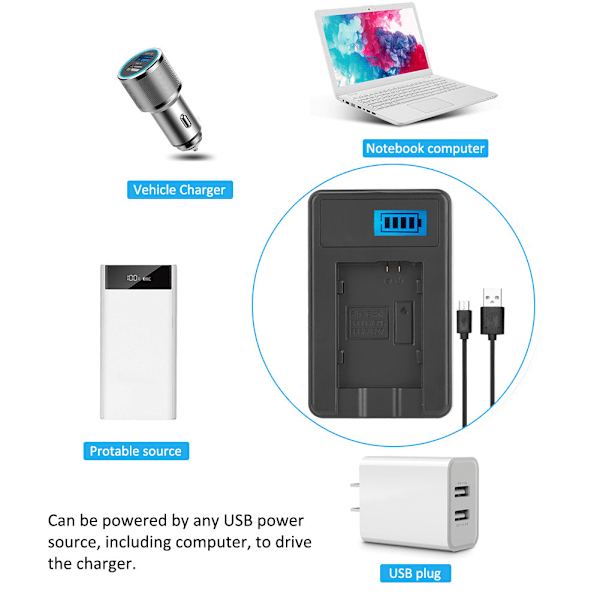 BP-808 Batteriladdare Mini USB-laddning med LCD-skärm för Canon BP-827/809/819