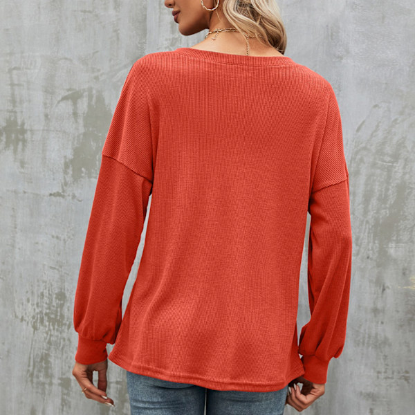 Knäppt Långärmad Blus Enfärgad Nedhasad Axel Blus för Kvinnor Höst Vinter Orange XL