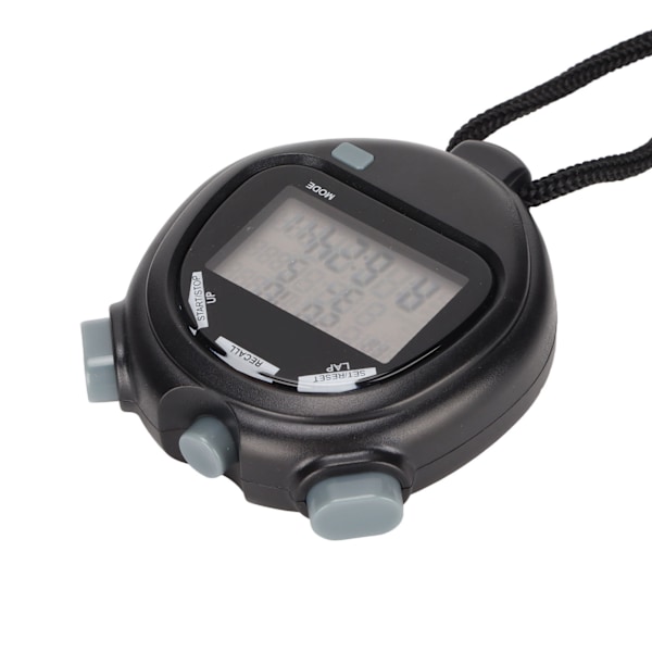 Digitalt stopur - Timer - Multifunktion - 3-linjers display - 100 omgange hukommelse - Nedtælling - 12/24 timers system - Sports stopur