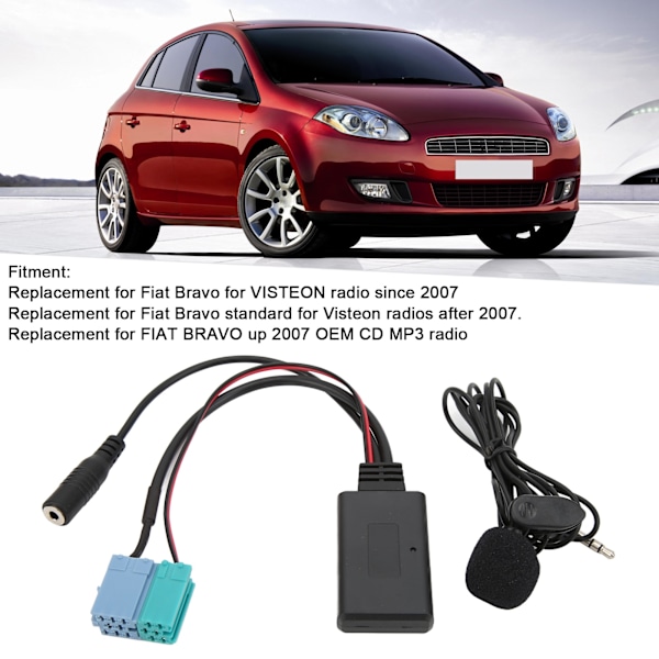 6+8-napainen Bluetooth AUX IN -sovitin, handsfree-mikrofonin vaihto Fiat Bravoon VISTEON-radioon vuodesta 2007