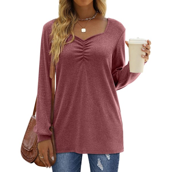 Plisserade långärmade toppar för kvinnor, andningsbara, mjuka, bekväma, maskintvättbara långärmade toppar för daglig användning utomhus, Fuchsia XL