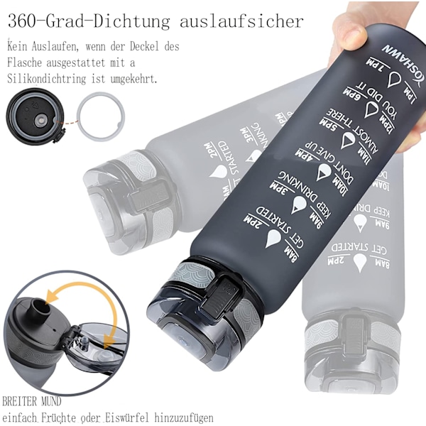 Återanvändbar & Inspirerande Vattenflaska, Motiverande Citat 946 ml Läcksäker Vattenflaska med Bred Öppning och Genomtänkt Design, Genomskinlig Matt Yta