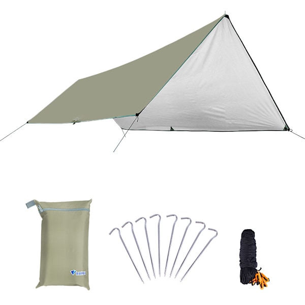 Campingtält Ripstop Polyester Tarp för Utomhusbruk, Portabelt Skydd för Flera Tillfällen för Backpackingäventyr och Extremväder, Khaki (300 cm x 400 cm)