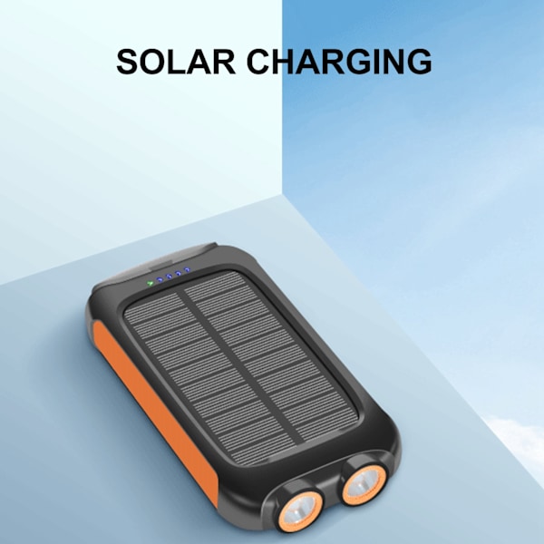 USB C Snabbladdning, Portabel Solcellsladdare 20000mAh, Högkapacitets Externt Batteri med IP65 Vattentät Laddare, Dubbel LED-Ficklampa för Utomhusbruk