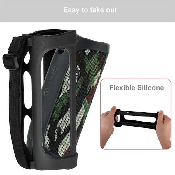 Silikonfodral kompatibel med Flip 5, skyddande silikonfodral med karbinhake för trådlös Bluetooth-högtalare