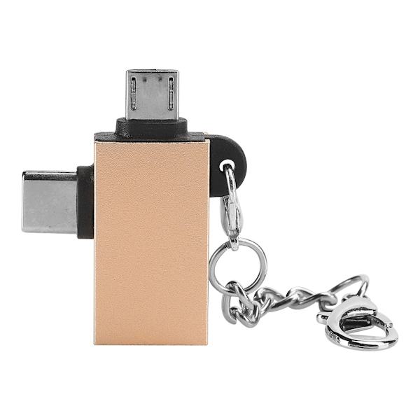 2 kpl 2-in-1 USB OTG -sovitin USB 3.0 -liitännällä USB - Type C -sovitin Androidille (kulta ketjulla)
