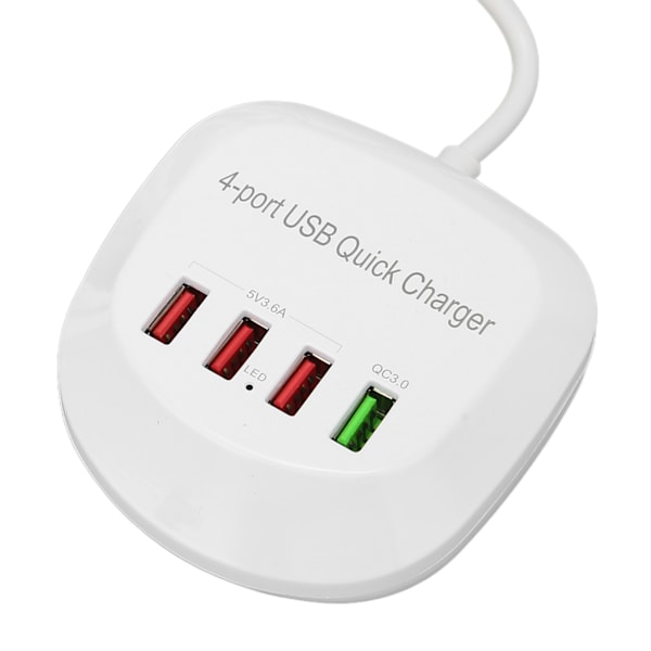 4 porter USB-laderstasjon 36W QC3.0 hurtiglader for mobiltelefon nettbrett 110‑240V