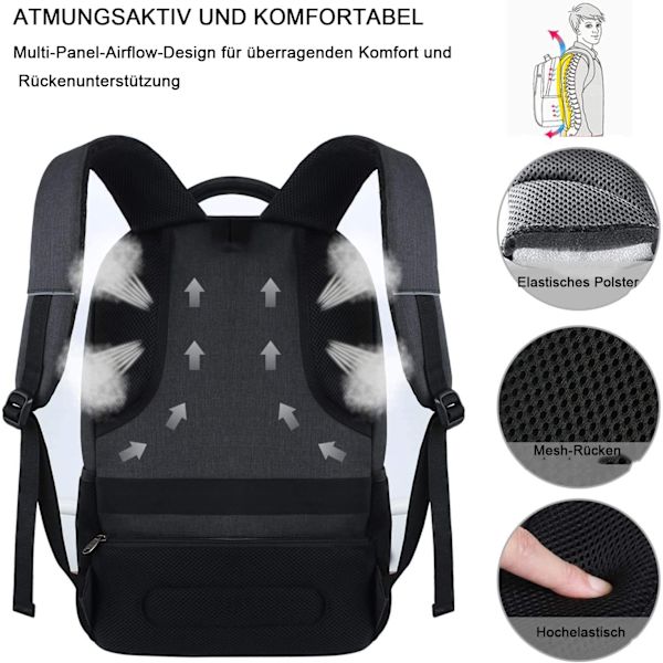 Laptopryggsäckar med USB-laddningsport för män och kvinnor för arbete, skola, universitet, skolryggsäck för pojkar, tonåringar med laptopfack