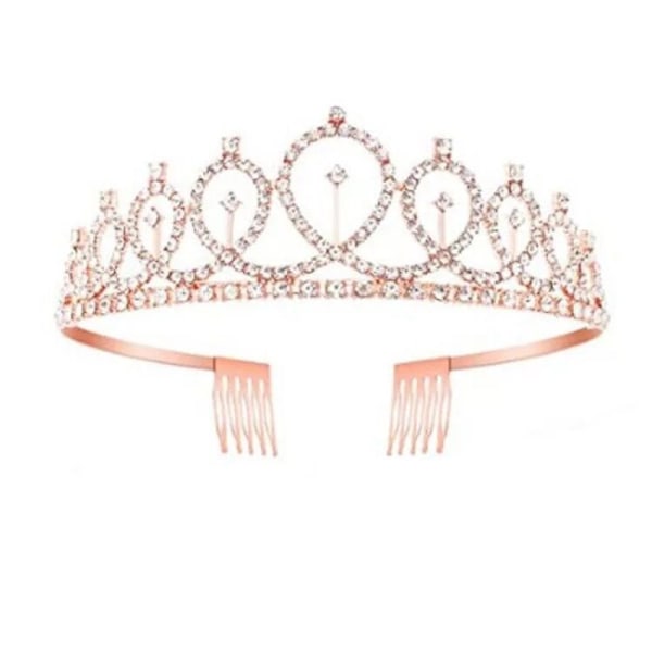 Roséguld Glitter Skärp & Strass Tiara, Födelsedagsdrottningens Ultimata Accessoar, Justerbar, Glittrande Kristalldesign