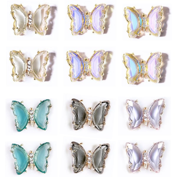 Rhinestones för naglar, 3D fjärilsnagelsmycken, DIY-konst
