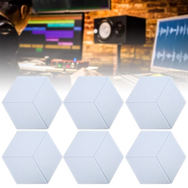 12 st Ljudabsorberande Kilformade Hexagoner Fasade Kanter Akustiska Dämpningspaneler för Inspelningsstudio Grå Vit