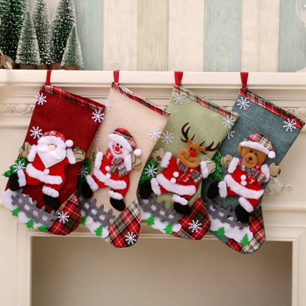 Julstrumpa presentpåse Santa Snowman 3D Plysch Sock Hangin