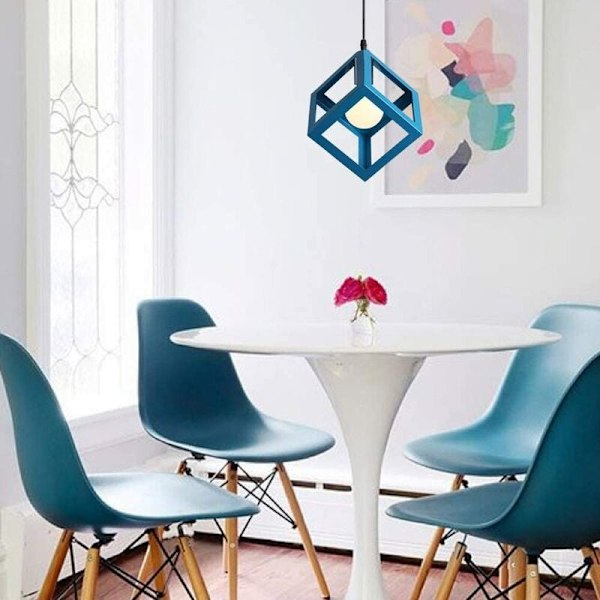 Mångsidig fyrkantig pendellampa, blå lampskärm med justerbar kabel för modern enkelhet i sovrum, kök och vardagsrum