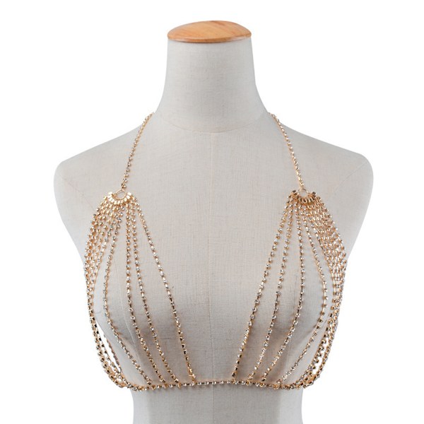 Krystall Body Chain Glitrende Rhinestone Bikini Brystkjeder BH