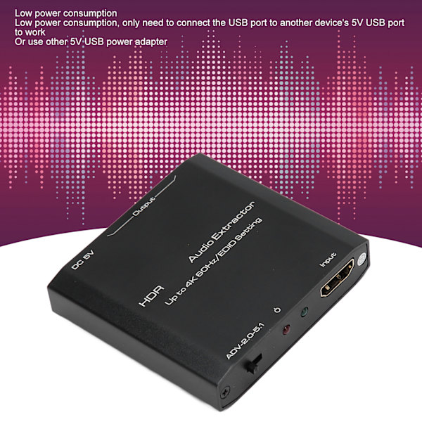 HDR HD Multimedia Interface Lyduttrekker Støtte 4K 60Hz EDID Innstillingskonverter for HDCP Digital DTS 5.1 PCM