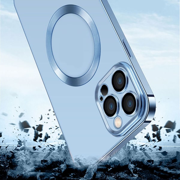 Puhelimen suojakotelo Muodikkaasti sähköpinnoitettu magneettinen imu Täysin peitetty iskunkestävä puhelimen suojus IPhonelle Far Peak Blue IPhone13Prolle