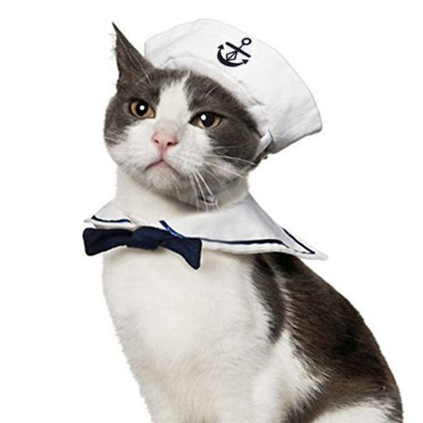 Husdjurs Sjömansdräkt, Kaptenshatt & Ankare Bandana, Justerbar Cape i Kvalitetspolyester för Lekfull Nautisk Cosplay