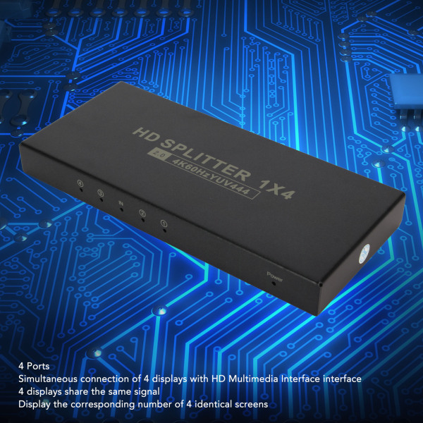 HD Multimedia Interface 2.0 Splitter 4K 60Hz 1 in 4 Out 18Gbps HDCP2.2 RGB444 Duplicera spegelskärmsadapter 100‑240V