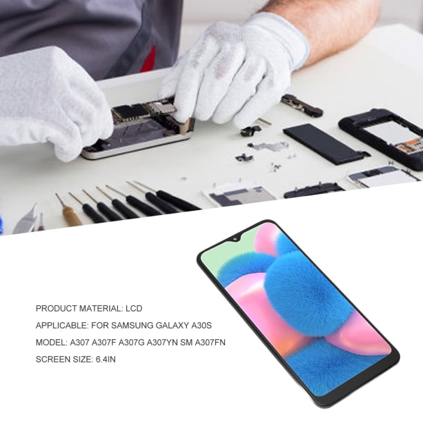 6,4-tums LCD-skärmersättning med ram fingeravtryckssensor för Samsung Galaxy A30s A307 A307F A307G A307YN SM A307FN