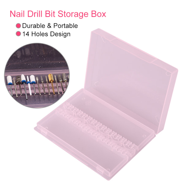 14 Håls Professionell Nagelkonst Polering Slipning Borr Bitshållare Display Förvaringslåda Rosa